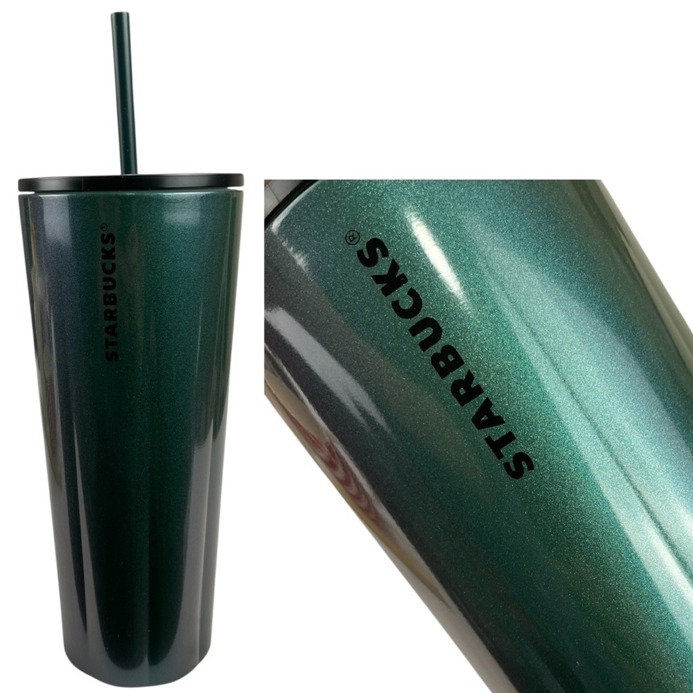 Starbucks 2021 Holiday Stainless Steel Metallic Glitter Green Venti Tumbler NWT